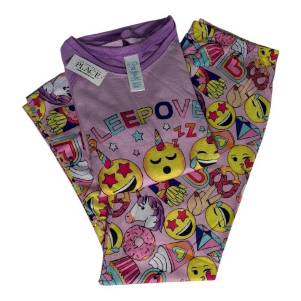 The Children's Place SLEEPOVER SQUAD Pajama Set Girl's L 10/12 L/S 2Pc Emoji NWT